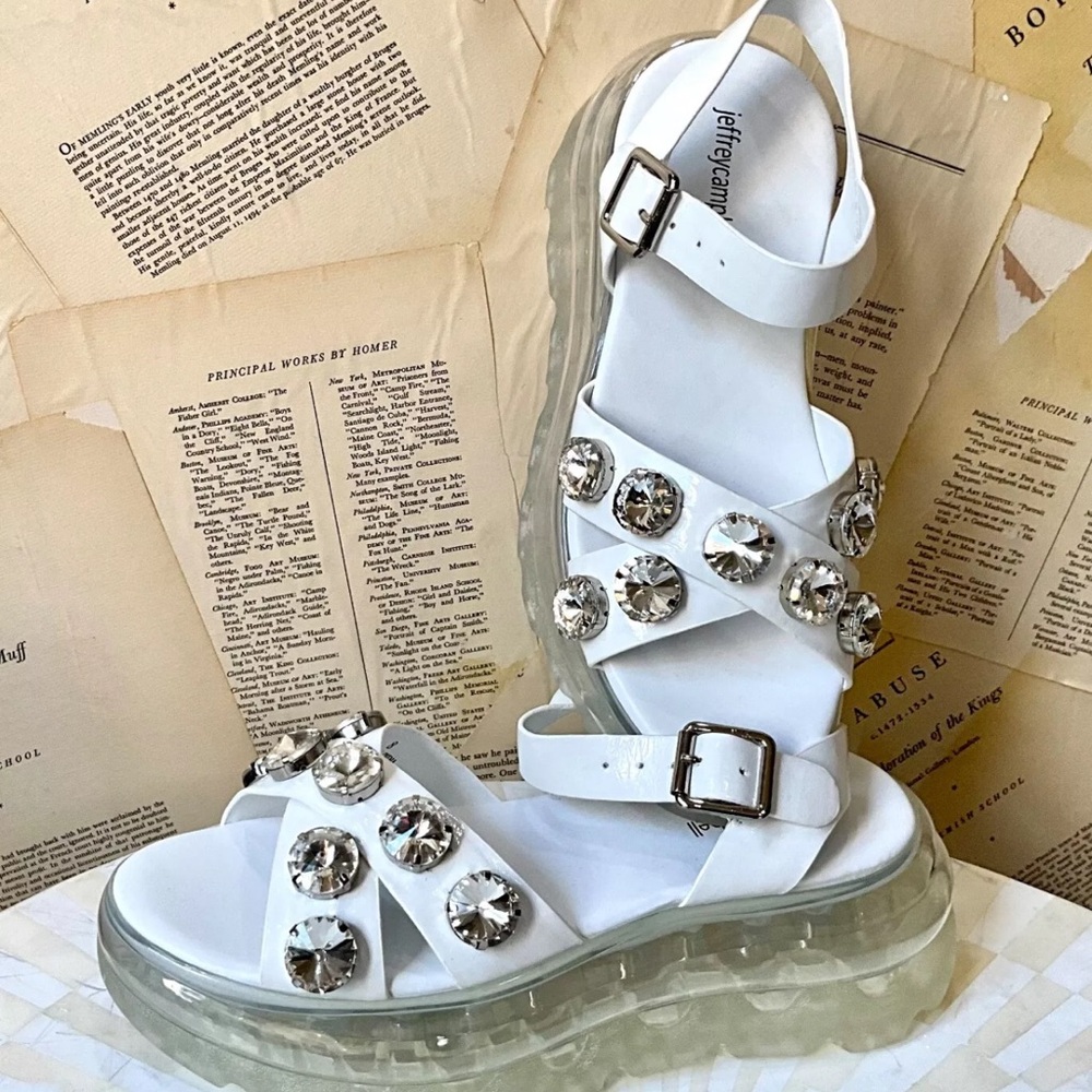 Free People Jeffrey Campbell Diaries Platform Sandal Rhinestones White